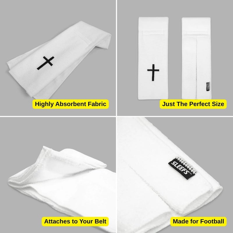 SLEEFS Football Towel - Cotton Quarterback QB Towel for The Football Field - Bi-Fold Hook & Loop Closure - Men/Youth/Boys/Adults - Faith Cross White - Image 4
